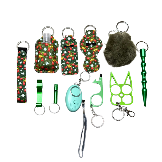 Holiday Self Defense Keychains Christmas Themed 11 Piece Set