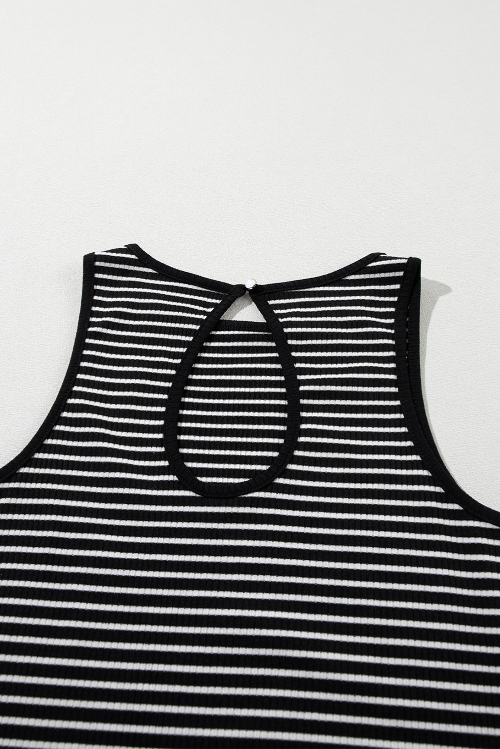 Black Striped Print Ribbed Knit Sleeveless Top